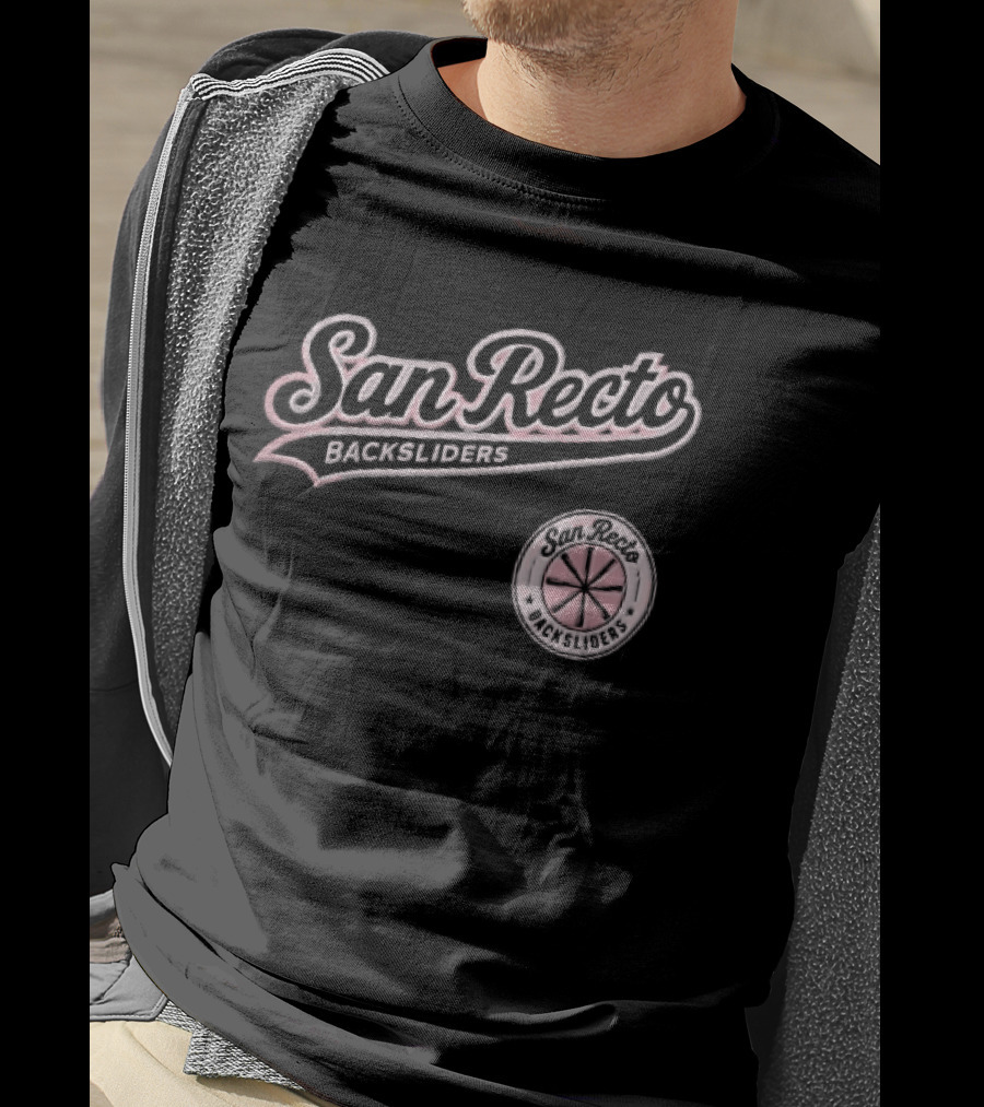 San Recto Backsliders Pink Script Circular Baseball Bat T-Shirt