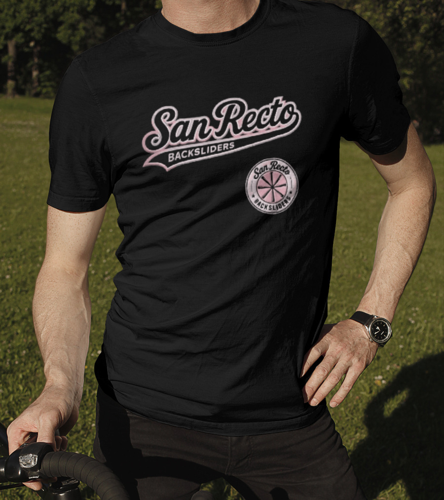 San Recto Backsliders Pink Script Circular Baseball Bat T-Shirt