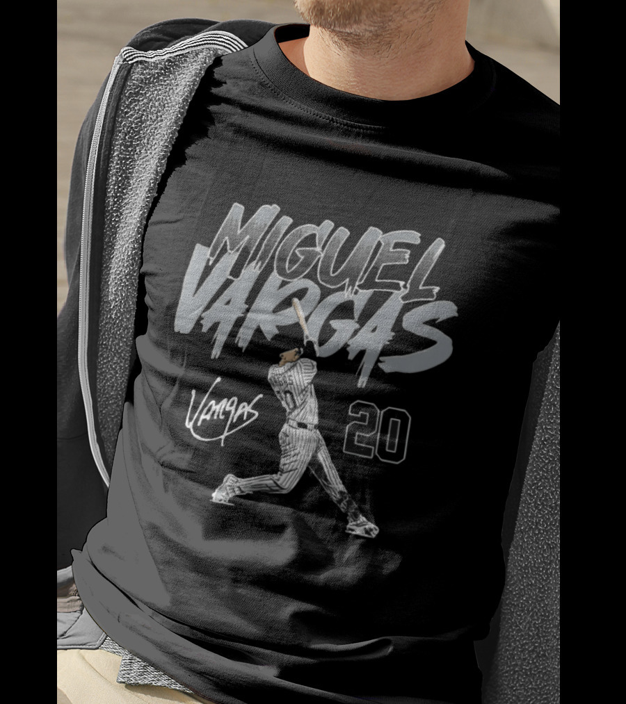 Miguel Vargas 20 Chicago White Sox Baseball Slugger Swing T-Shirt