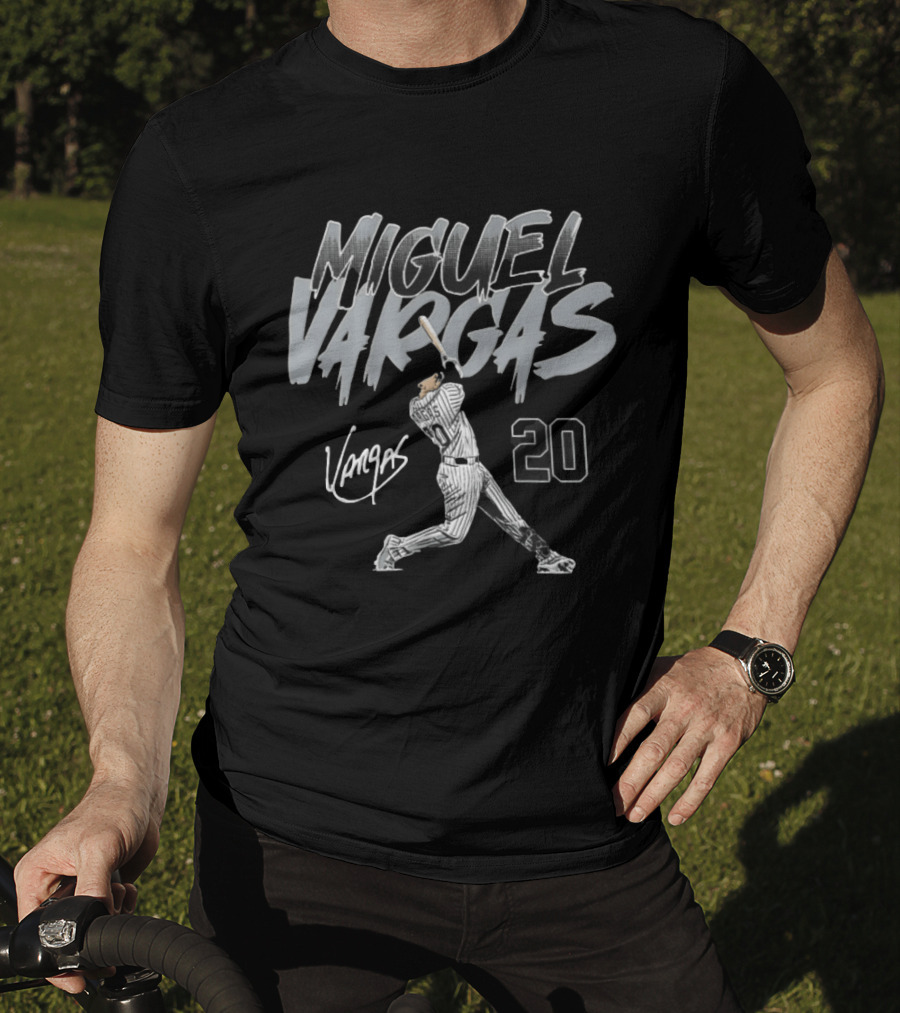 Miguel Vargas 20 Chicago White Sox Baseball Slugger Swing T-Shirt