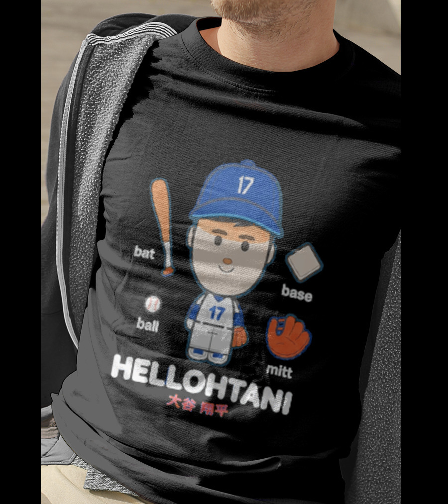 Shohei Ohtani Hellohtani Bat Ball Base Mitt 17 Blue Cap Baseball Player T-Shirt