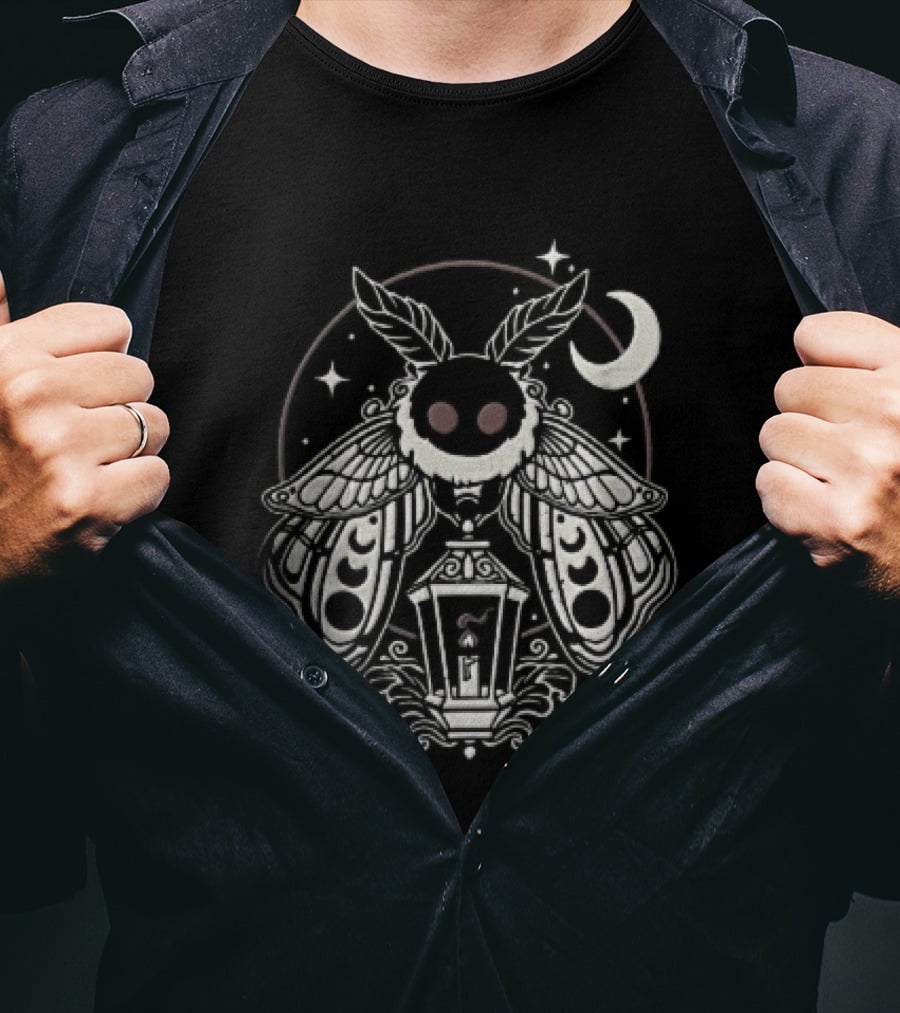 Mothman Red Eyes Candle Lantern Crescent Moon Stars T-Shirt