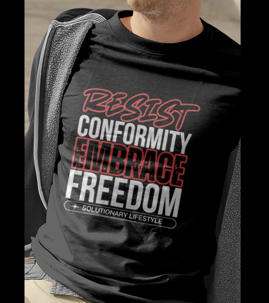 RESIST Conformity Embrace Freedom Solutionary Lifestyle Red White Distressed T-Shirt