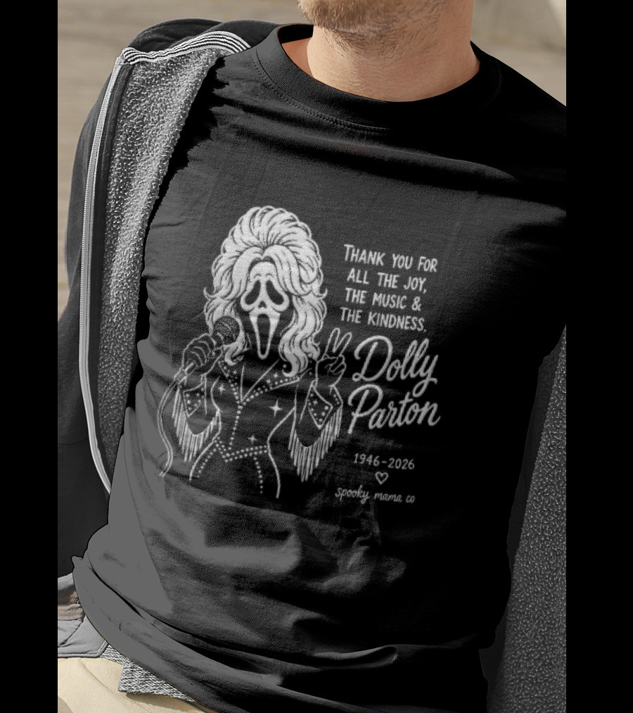 Spooky Mama Co Dolly Parton Scream Mask Thank You For All The Joy Music And Kindness 1946 2026 Singer T-Shirt