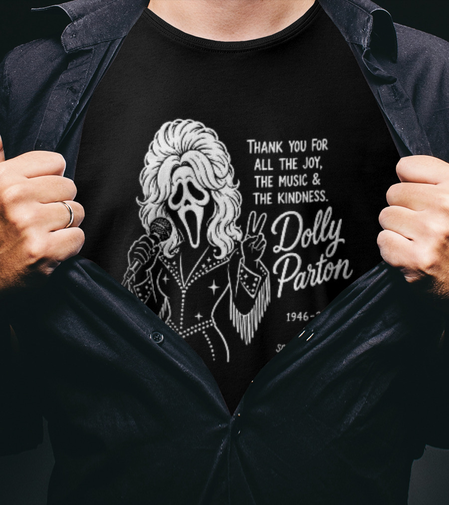 Spooky Mama Co Dolly Parton Scream Mask Thank You For All The Joy Music And Kindness 1946 2026 Singer T-Shirt