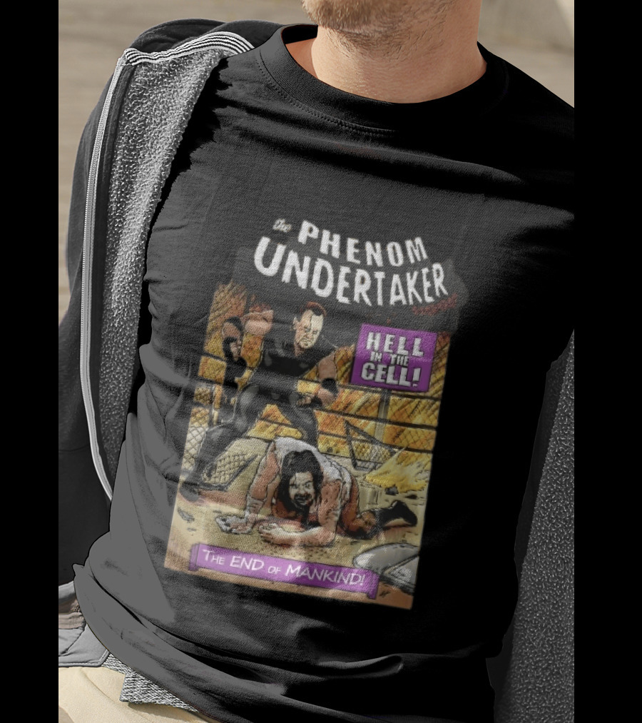The Phenom Undertaker Hell In The Cell End Of Mankind Cartoon Wrestler Standing Over Opponent T-Shirt