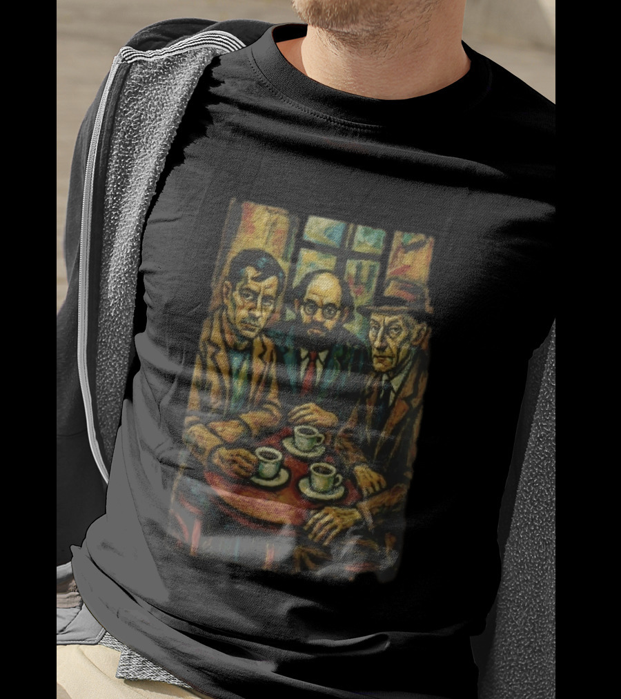 Three Men At A Table Drinking Coffee Expressionist Style Painting T-Shirt