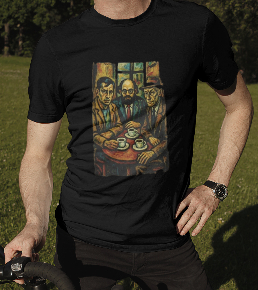 Three Men At A Table Drinking Coffee Expressionist Style Painting T-Shirt
