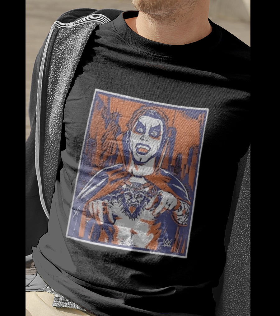 WWE Facepaint Wrestler At Liberty Statue Skyline With Demon Tattoo T-Shirt