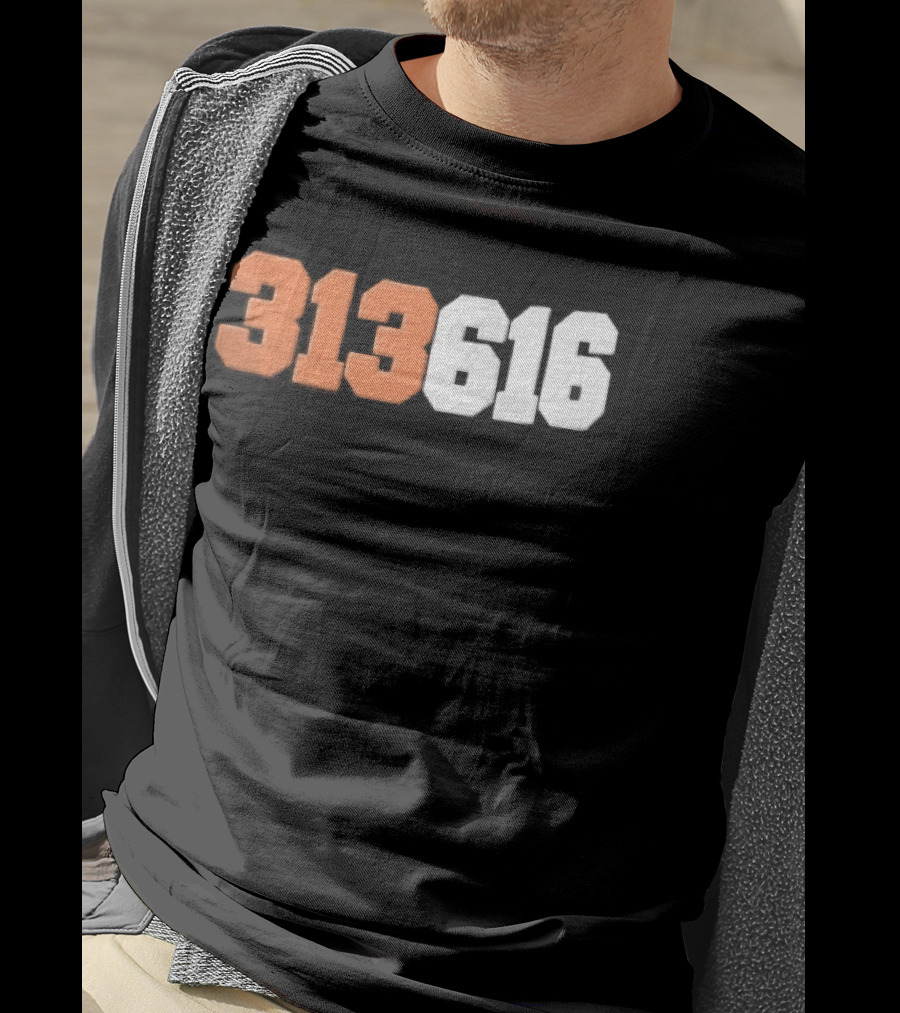 313616 Orange White Varsity Block Digits Jersey Numbers T-Shirt