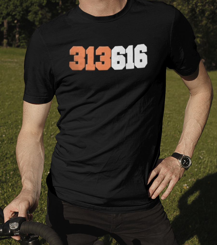313616 Orange White Varsity Block Digits Jersey Numbers T-Shirt