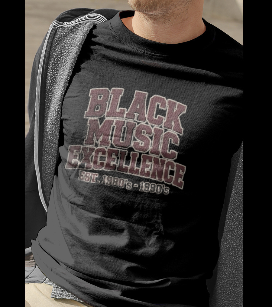 Black Music Excellence EST 1980s 1990s Varsity Block Lettering T-Shirt
