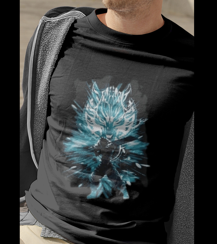 Cloud Strife Buster Sword Wolf Blue Energy Burst T-Shirt