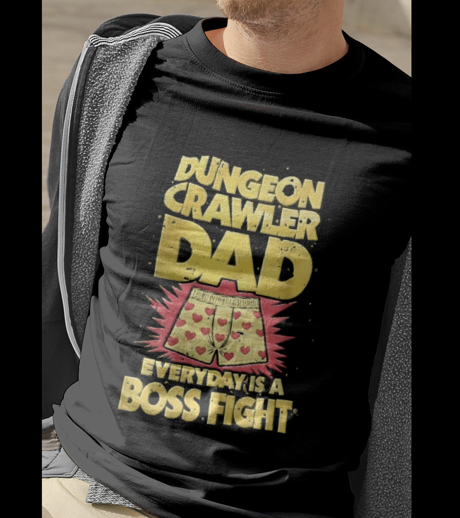 Dungeon Crawler Dad Everyday Is A Boss Fight Heart Boxer Shorts Spiky Starburst T-Shirt