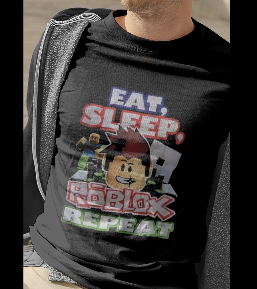 Eat Sleep Roblox Repeat Cartoon Avatar Noob Running Cash Stacks T-Shirt