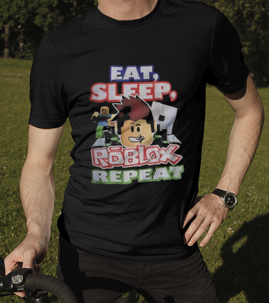 Eat Sleep Roblox Repeat Cartoon Avatar Noob Running Cash Stacks T-Shirt