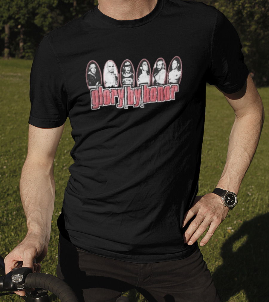 Glory By Honor Six Pro Wrestlers Black And White Oval Frames T-Shirt
