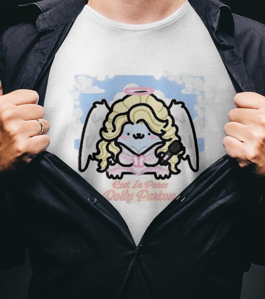 Angel Kitten Rest In Peace Dolly Parton Wings Halo Clouds T-Shirt