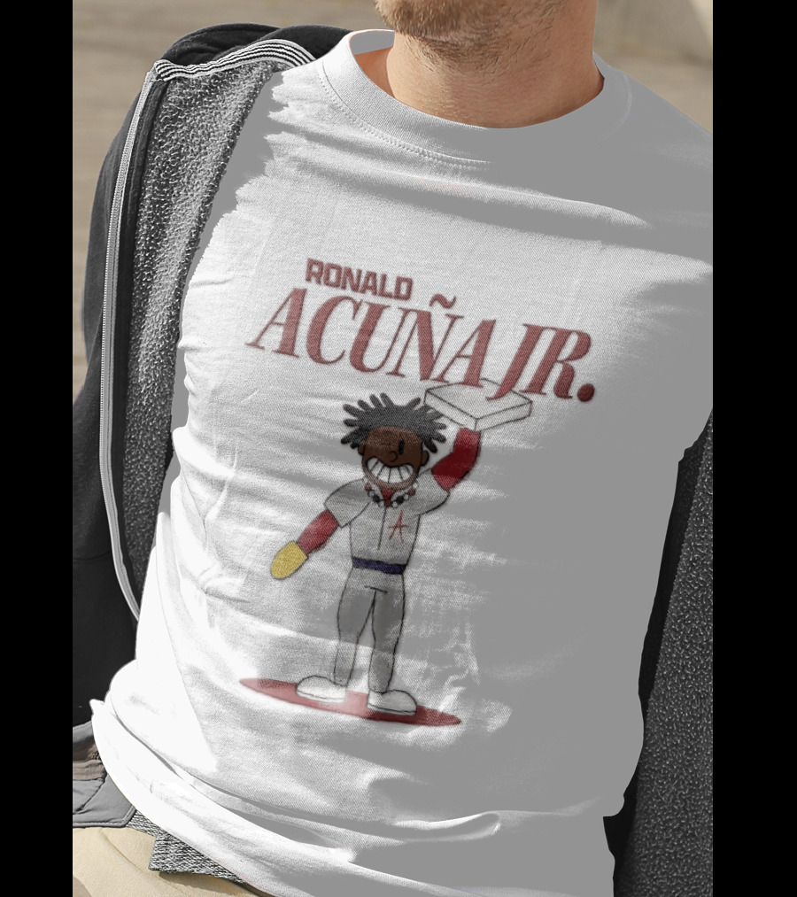 Ronald Acuna Jr Cartoon Caricature Holding Baseball Base Atlanta Braves MLB T-Shirt