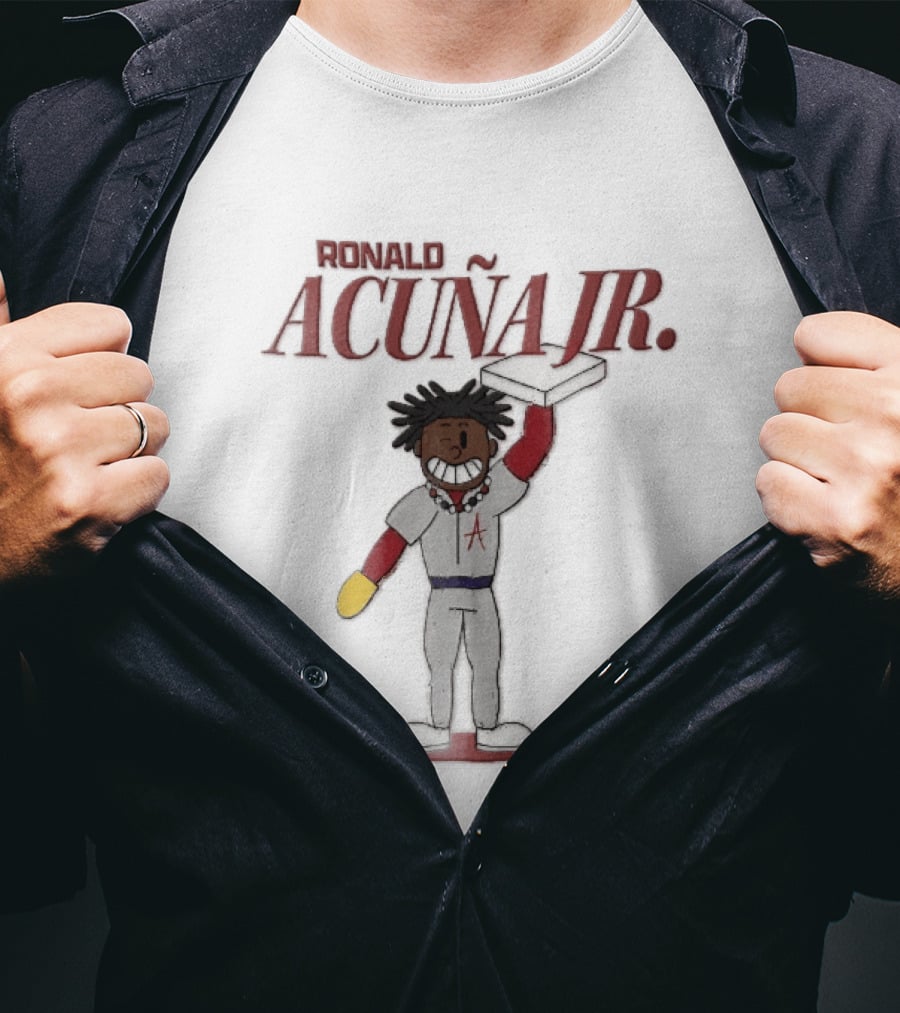 Ronald Acuna Jr Cartoon Caricature Holding Baseball Base Atlanta Braves MLB T-Shirt