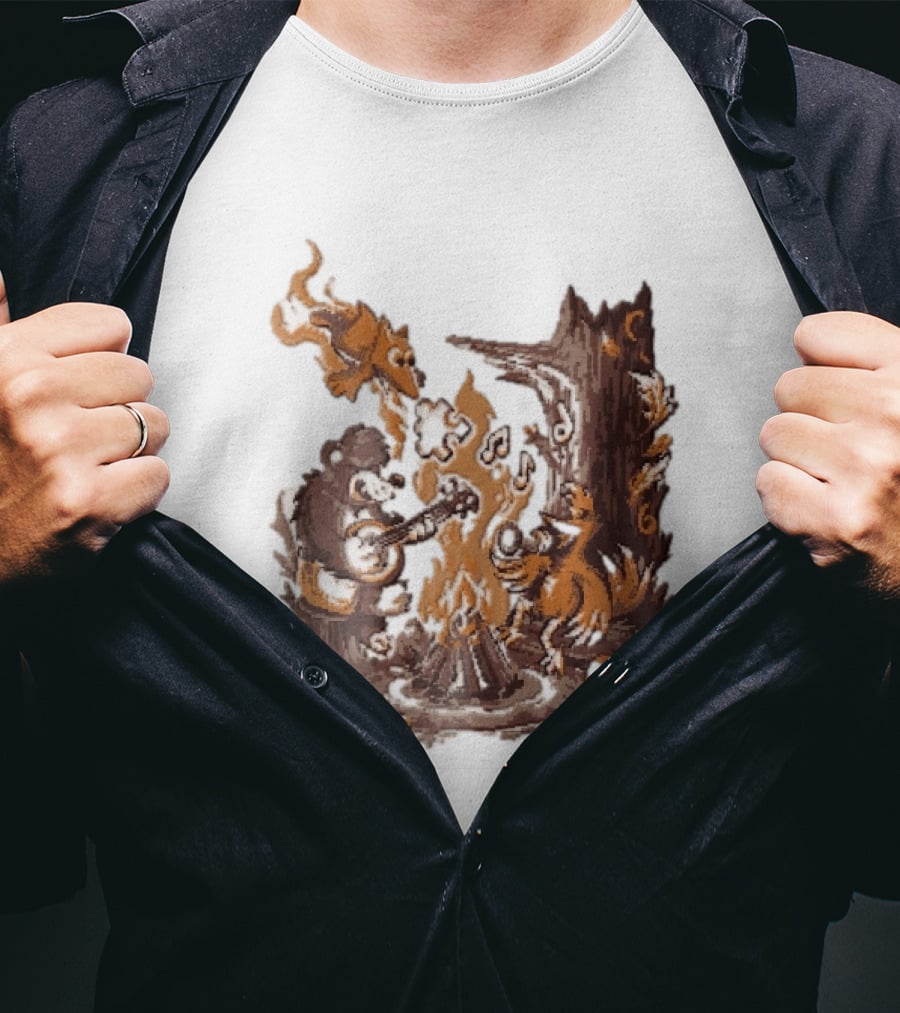 Banjo Kazooie Bear And Bird Music Campfire Jiggy Pixel T-Shirt