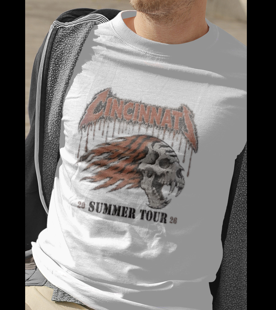 Cincinnati Bengals Tiger Skull Flaming Mane Summer Tour 2026 Distressed T-Shirt