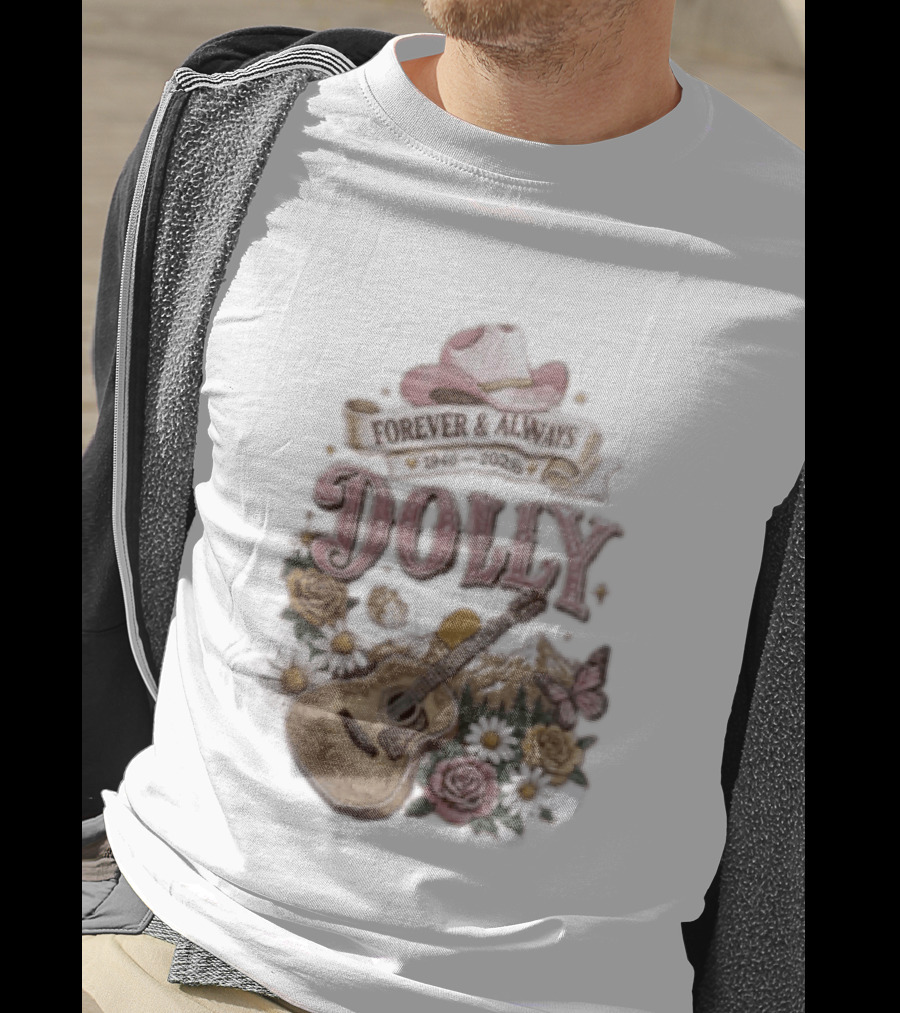 Forever & Always Dolly 1946 2026 Cowboy Hat Guitar Flowers Butterfly T-Shirt