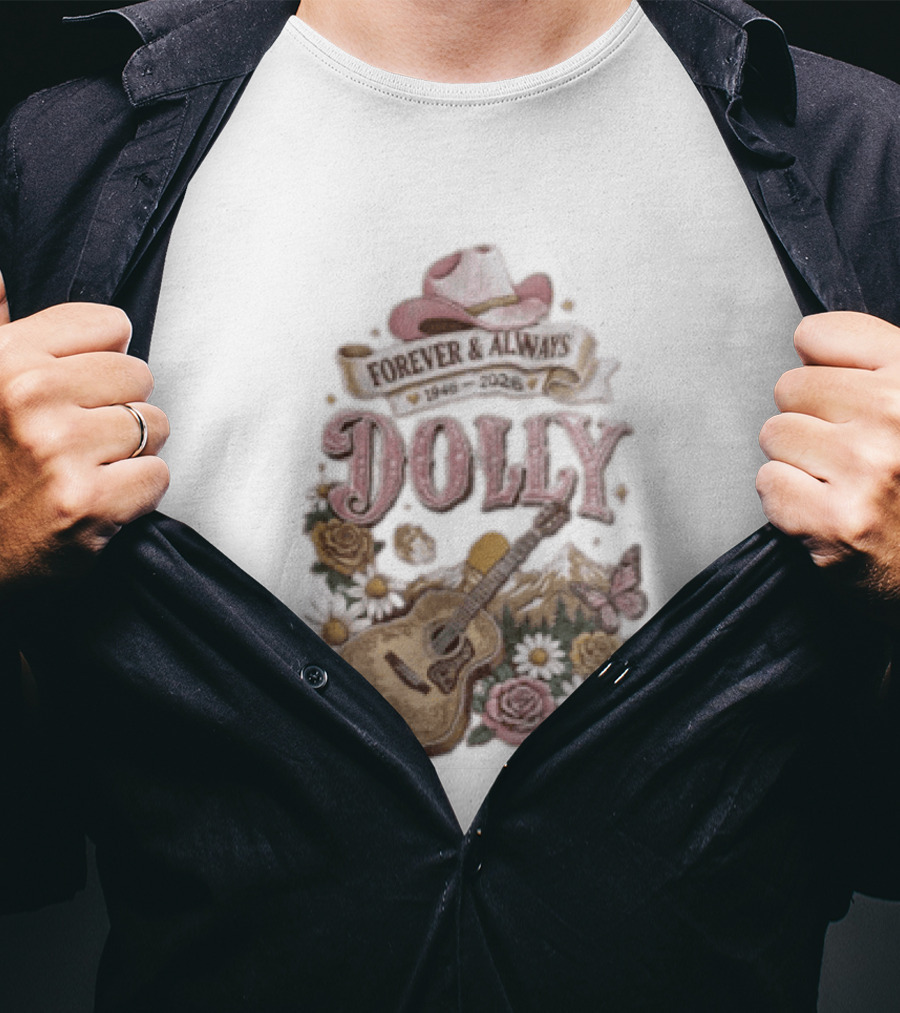 Forever & Always Dolly 1946 2026 Cowboy Hat Guitar Flowers Butterfly T-Shirt