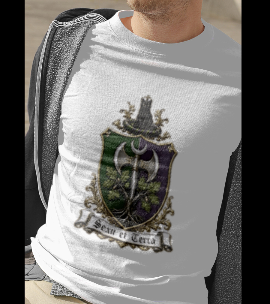 Sexu Et Terra Green Purple Shield Black Cat Axe And Tree Crest T-Shirt
