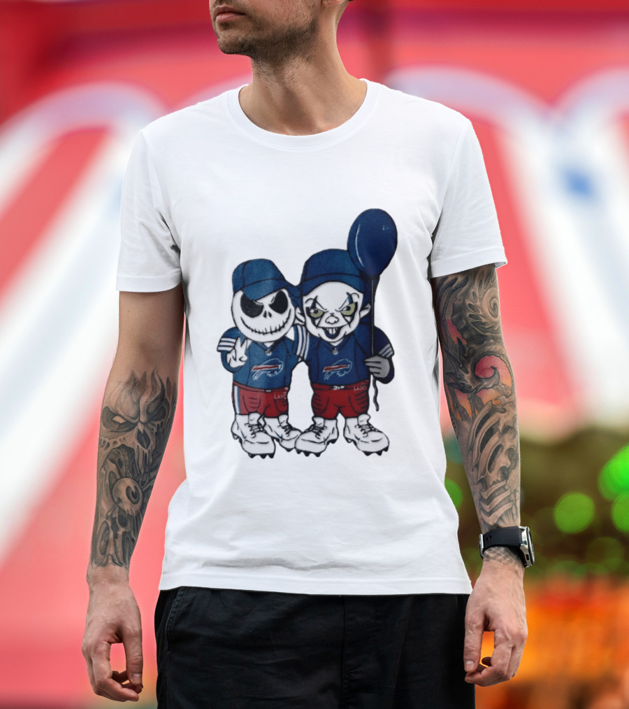 Buffalo Bills Halloween 2026 Jack Skellington Clown Balloon Football T-Shirt