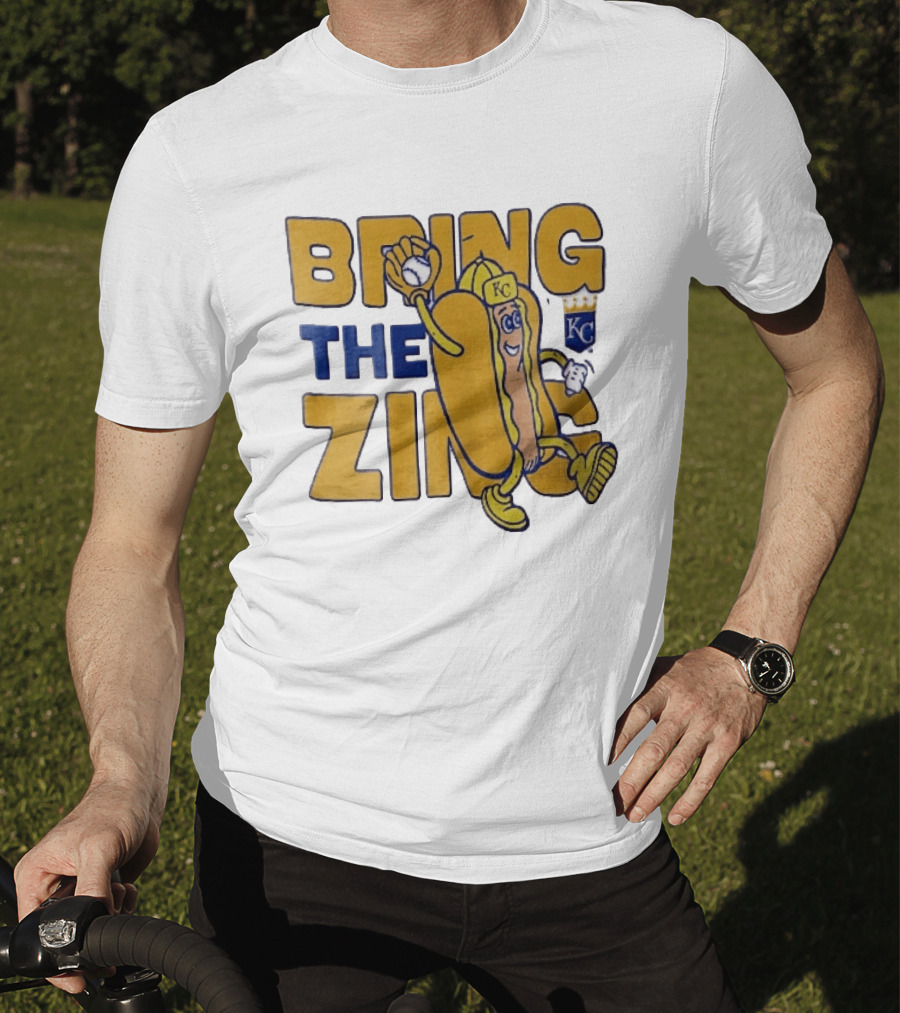 Kansas City Royals Bring The Zing Cartoon Hot Dog KC Baseball Glove T-Shirt