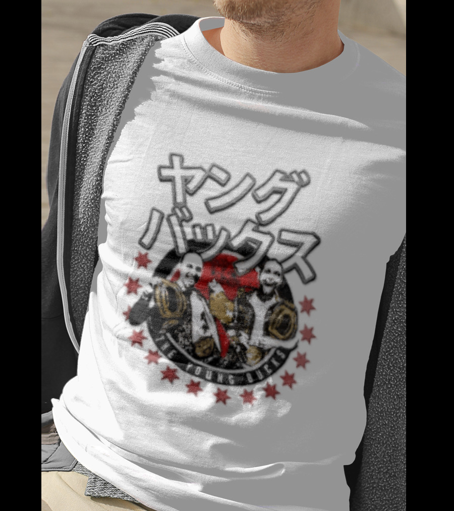 Young Bucks Wrestling Tag Team With Championship Belts And Red Star Circle T-Shirt