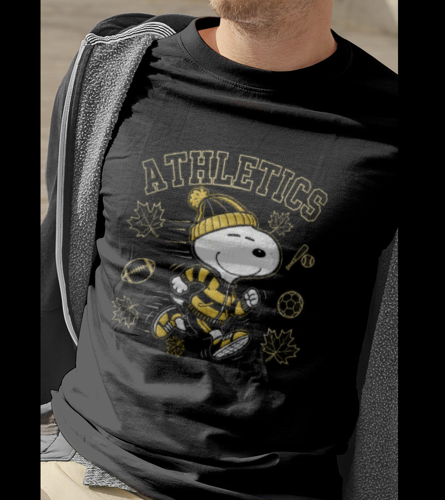 Athletics Snoopy Running Beanie Sports Equipment Maple Leaves Cartoon T-Shirt