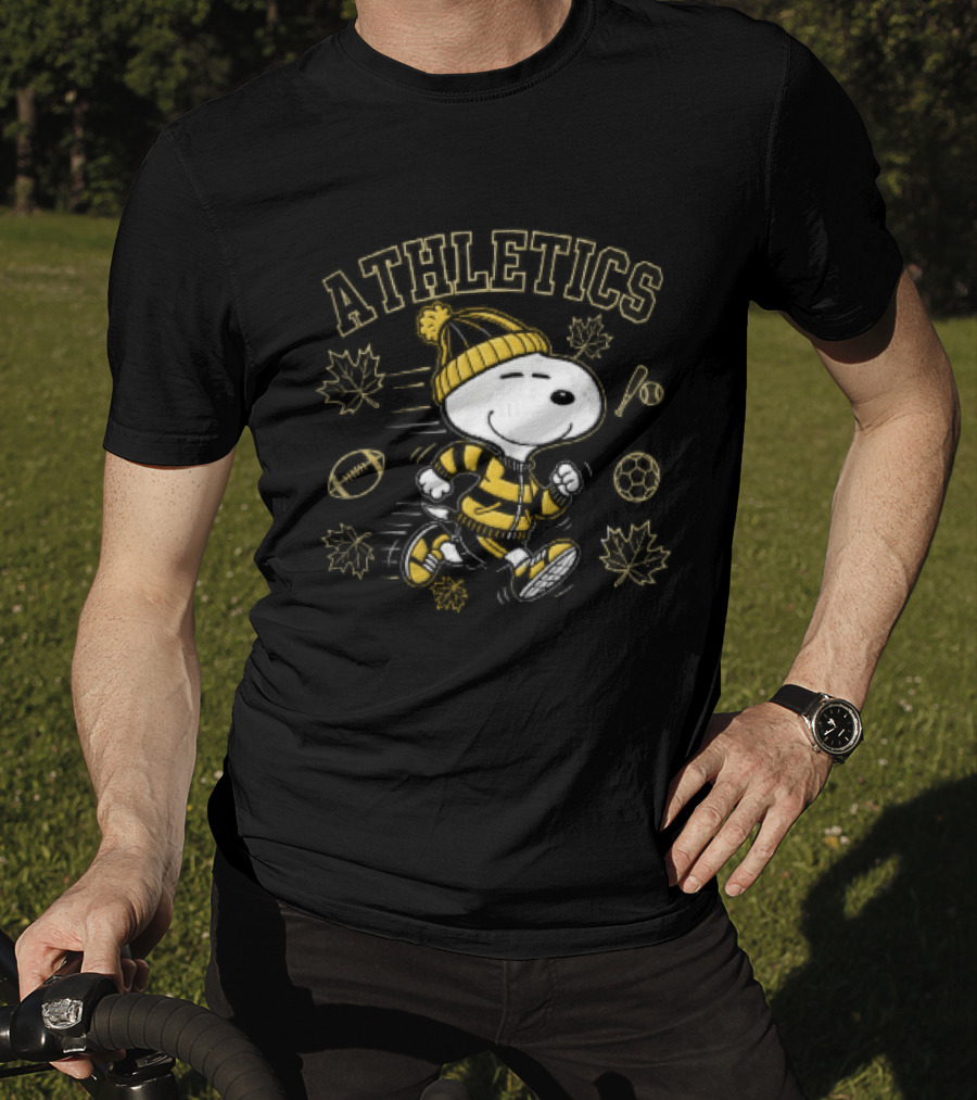 Athletics Snoopy Running Beanie Sports Equipment Maple Leaves Cartoon T-Shirt