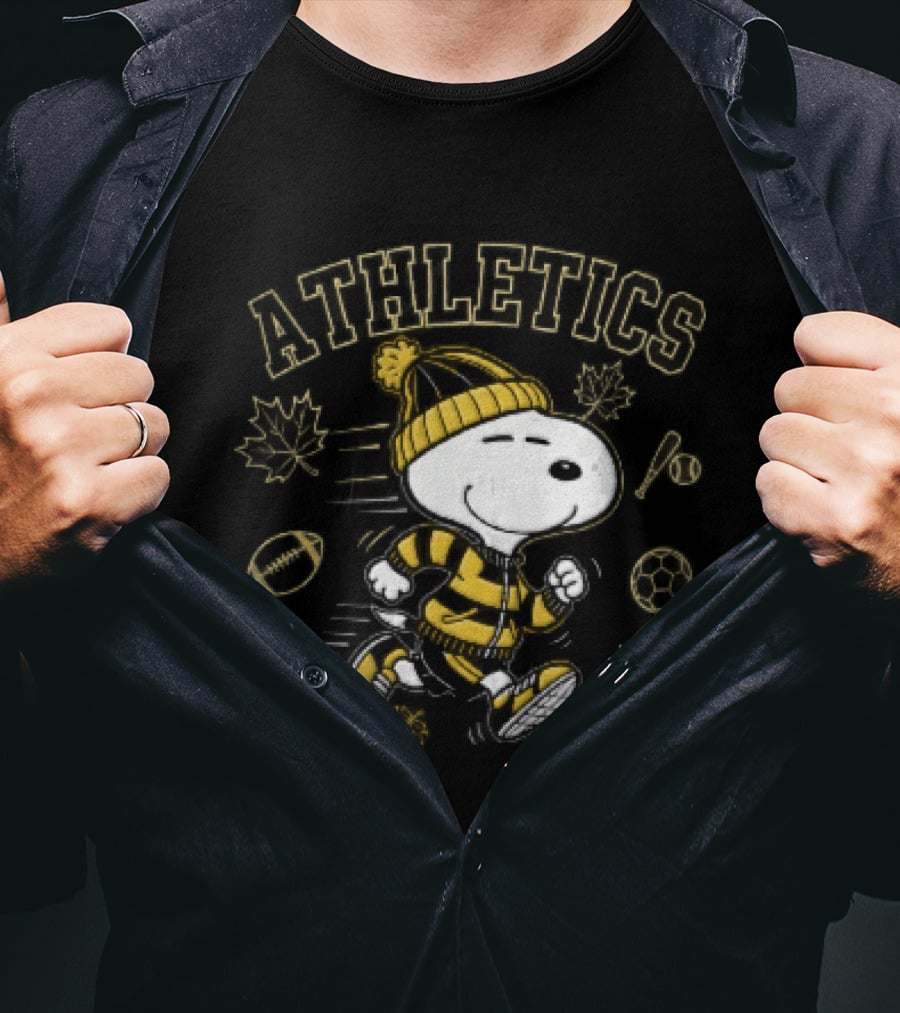 Athletics Snoopy Running Beanie Sports Equipment Maple Leaves Cartoon T-Shirt