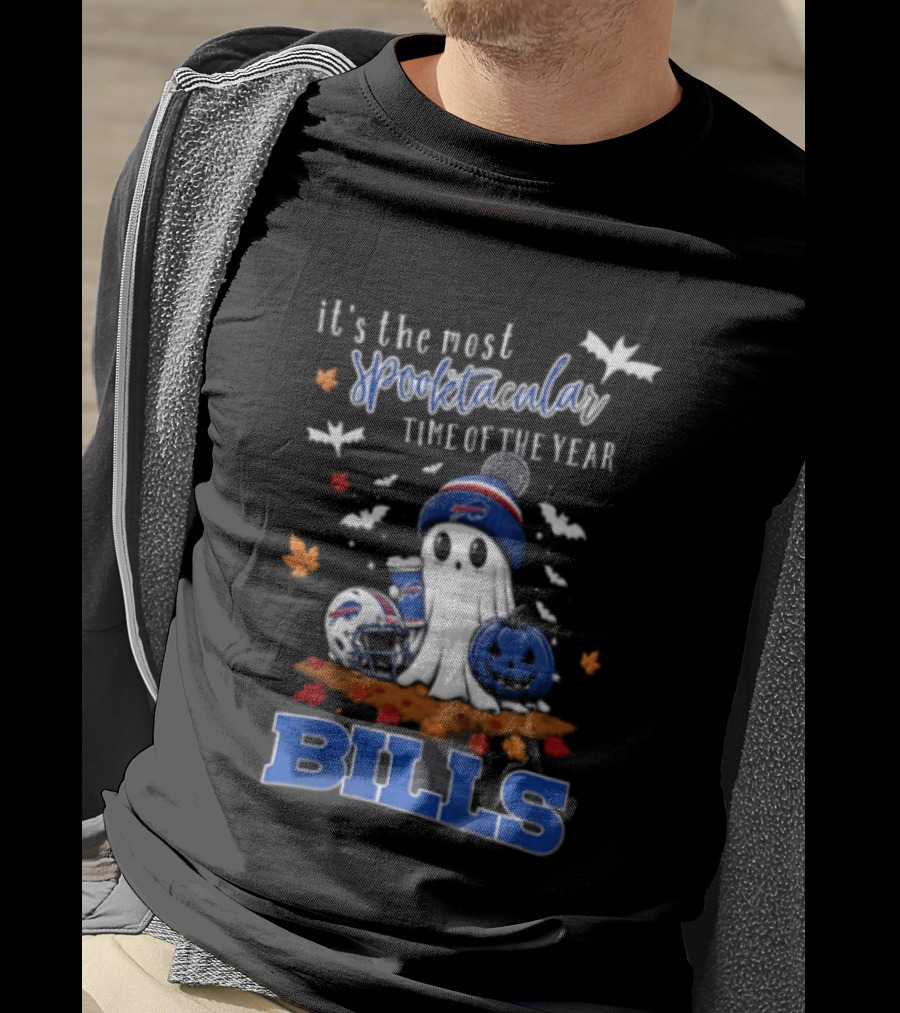 Buffalo Bills Spooktacular Ghost Football Helmet Pumpkin Halloween Time T-Shirt