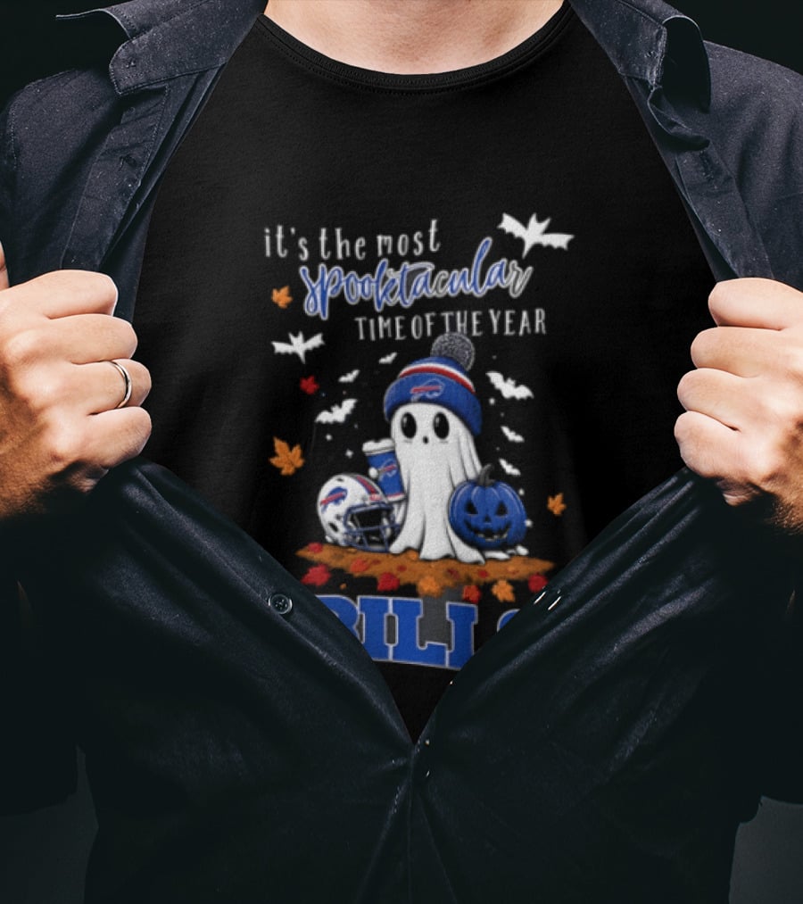 Buffalo Bills Spooktacular Ghost Football Helmet Pumpkin Halloween Time T-Shirt