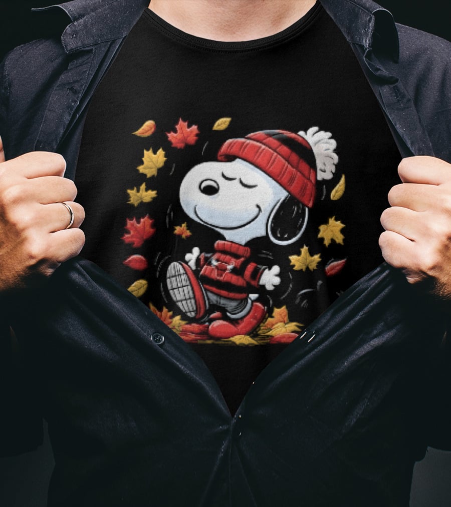 Chicago Bulls NBA Snoopy Dancing Autumn Leaves Pumpkin Cartoon T-Shirt