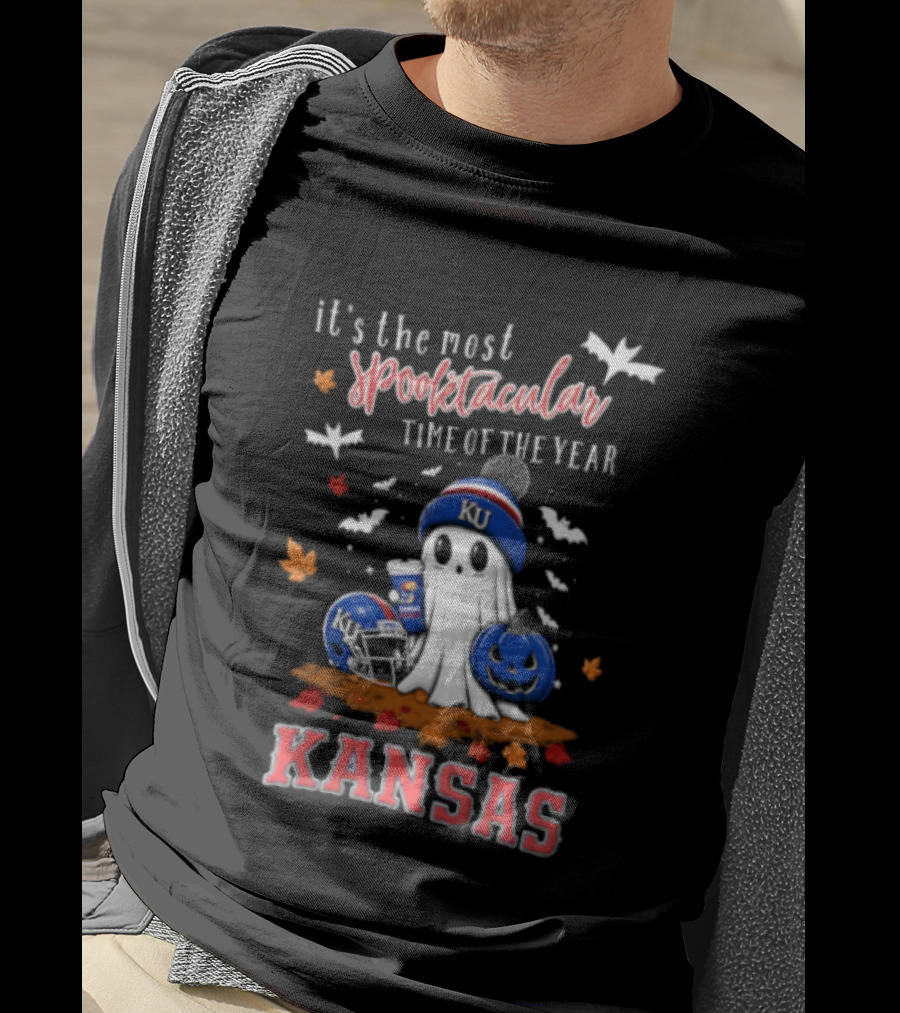 Kansas Jayhawks It's The Most Spooktacular Time Of Year Ghost Beanie Pumpkin T-Shirt