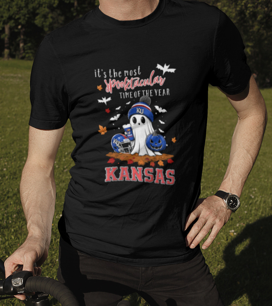Kansas Jayhawks It's The Most Spooktacular Time Of Year Ghost Beanie Pumpkin T-Shirt