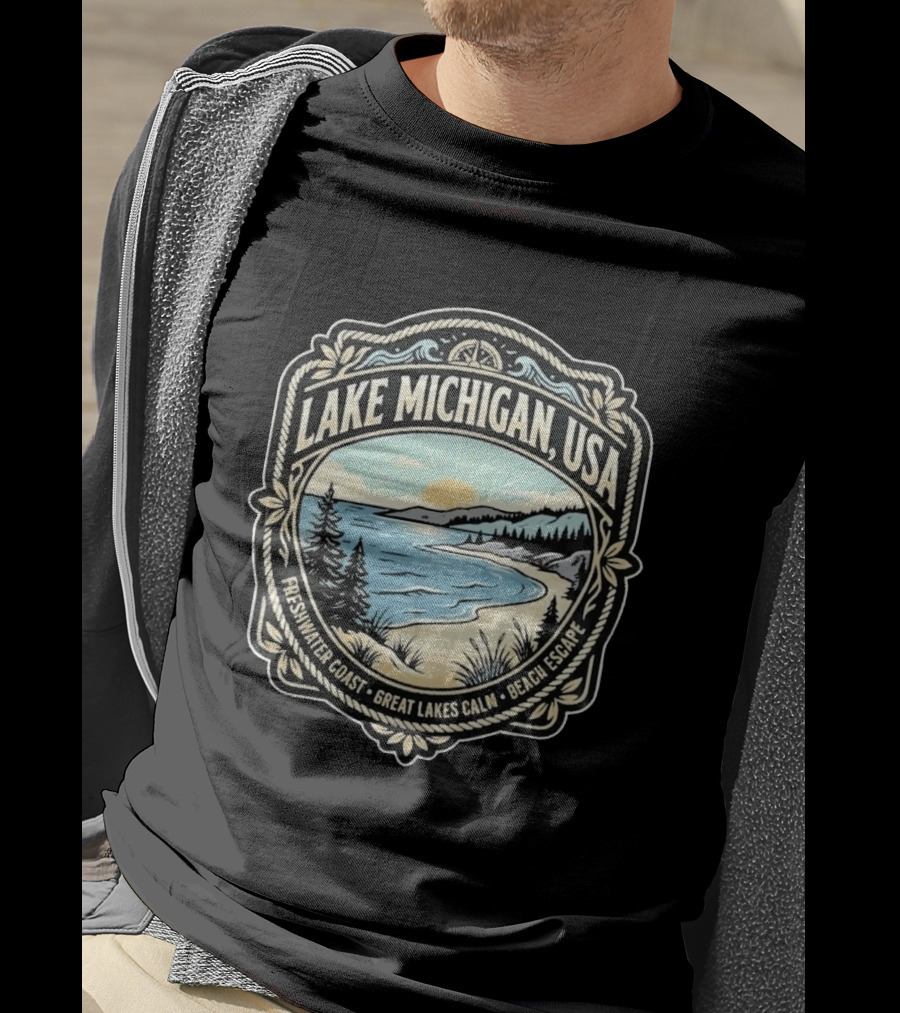 Lake Michigan USA Freshwater Coast Great Lakes Calm Beach Escape T-Shirt