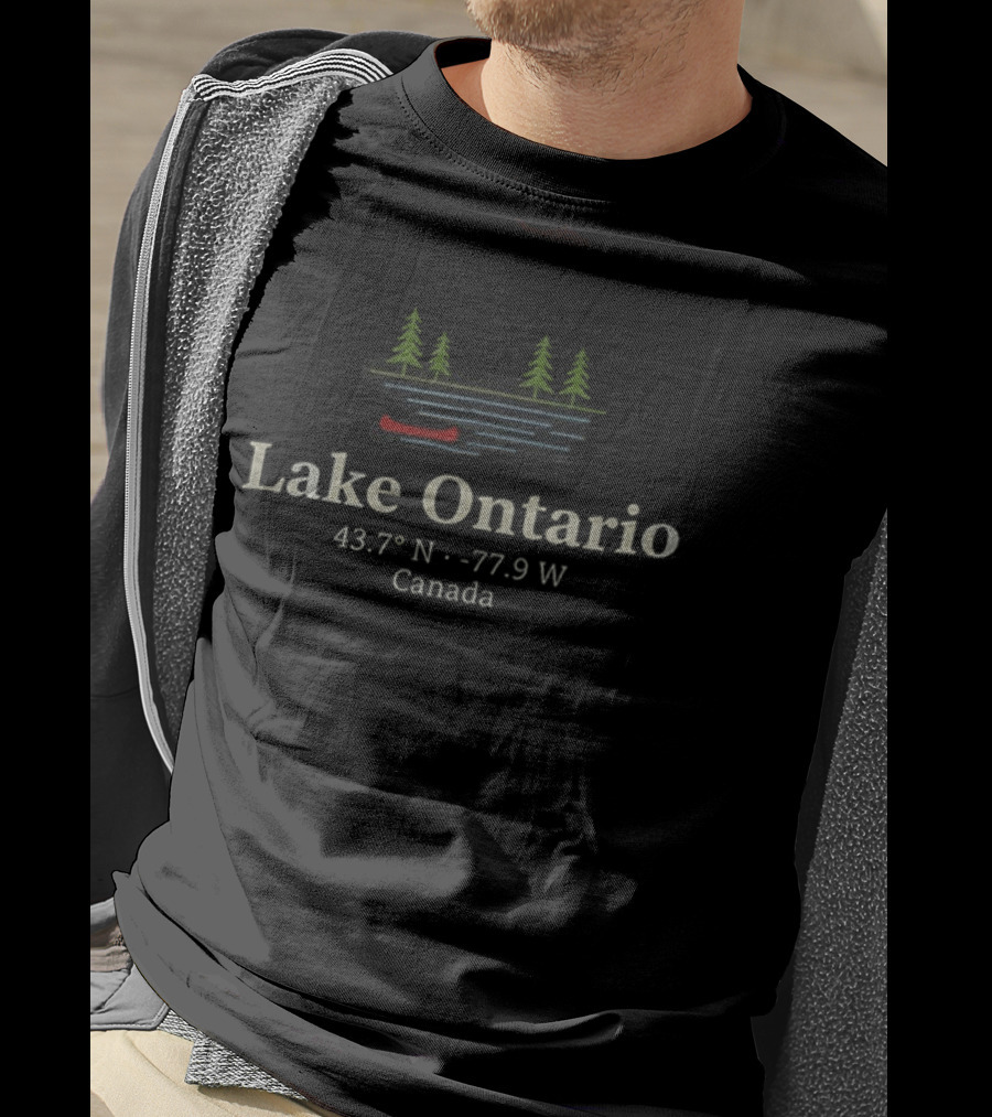 Lake Ontario 43.7° N 77.9° W Canada Canoe Pine Trees T-Shirt