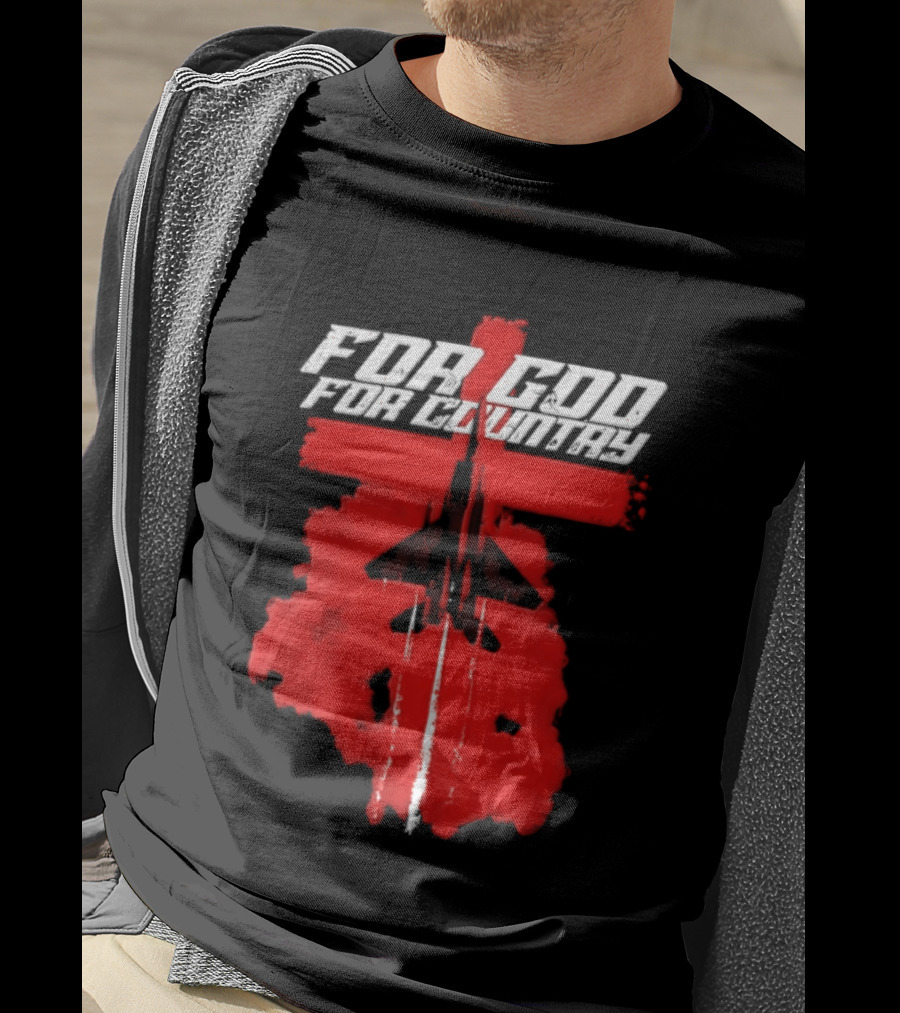 For God And For Country Red Fighter Jet Cross T-Shirt