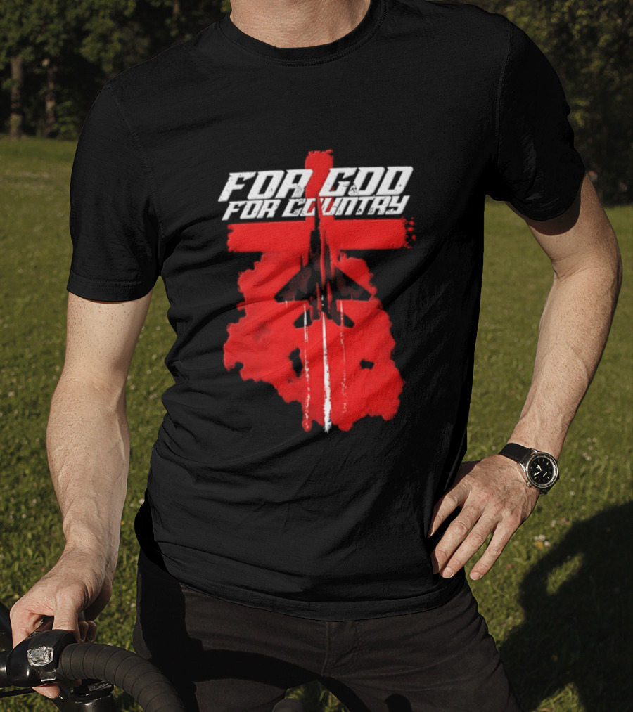For God And For Country Red Fighter Jet Cross T-Shirt