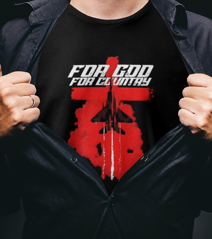 For God And For Country Red Fighter Jet Cross T-Shirt