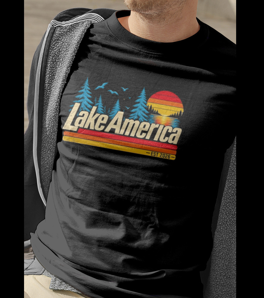Lake America Est 2026 Sunset Trees Birds T-Shirt