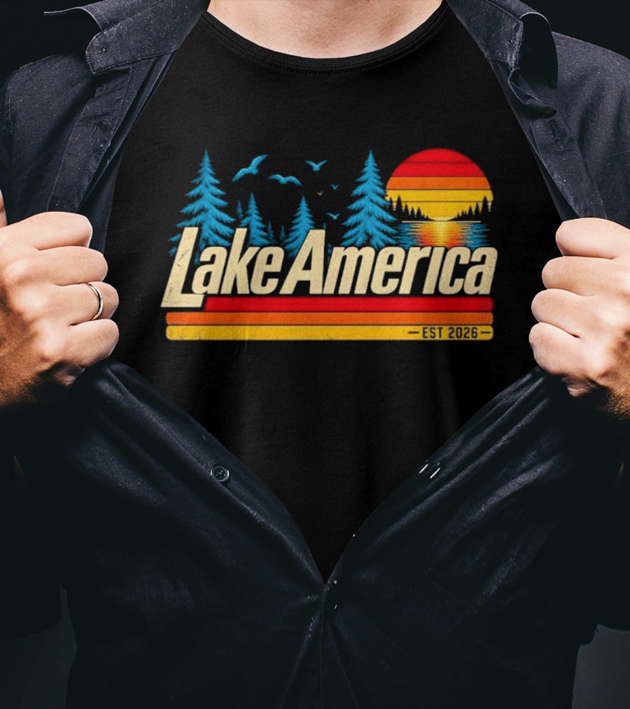Lake America Est 2026 Sunset Trees Birds T-Shirt