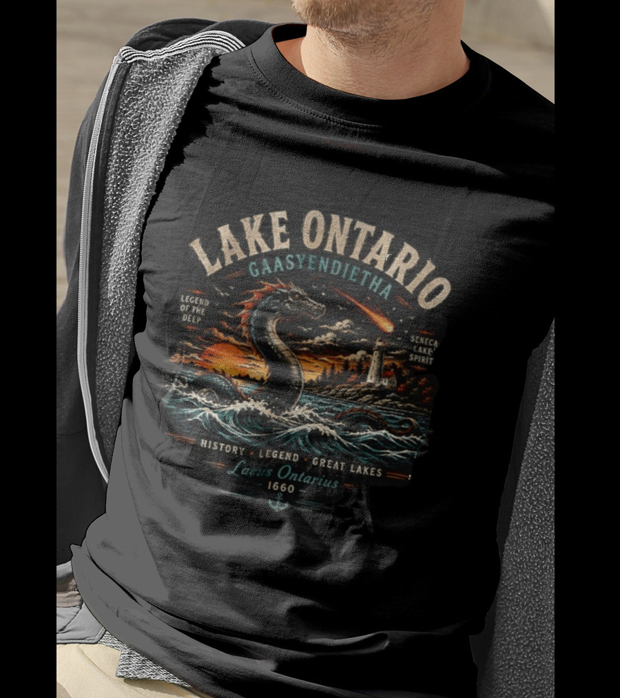 Lake Ontario Gaasyendietha Seneca Legend Of The Deep Lacus Ontarius 1660 Great Lakes History T-Shirt