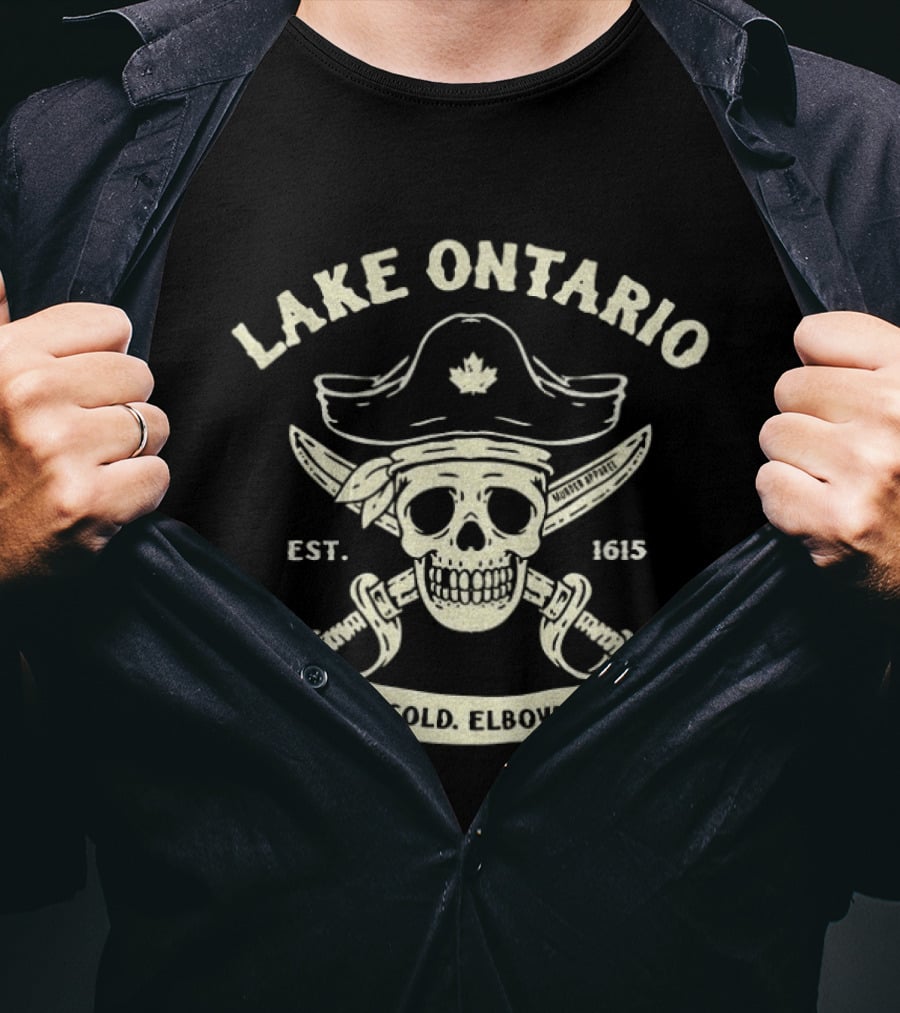 Lake Ontario Skull Pirate Canada Maple Leaf Est 1615 Stay Cold Elbows Up T-Shirt