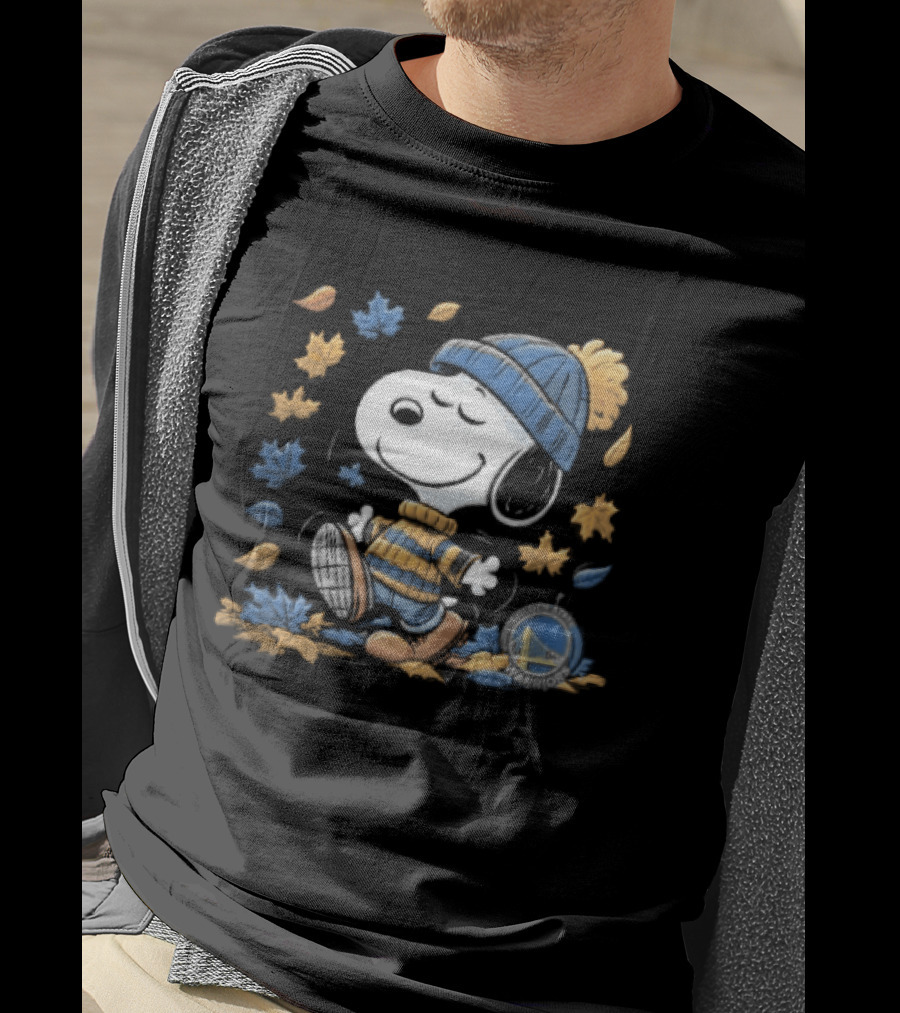 Golden State Warriors NBA Snoopy Autumn Leaves Beanie T-Shirt